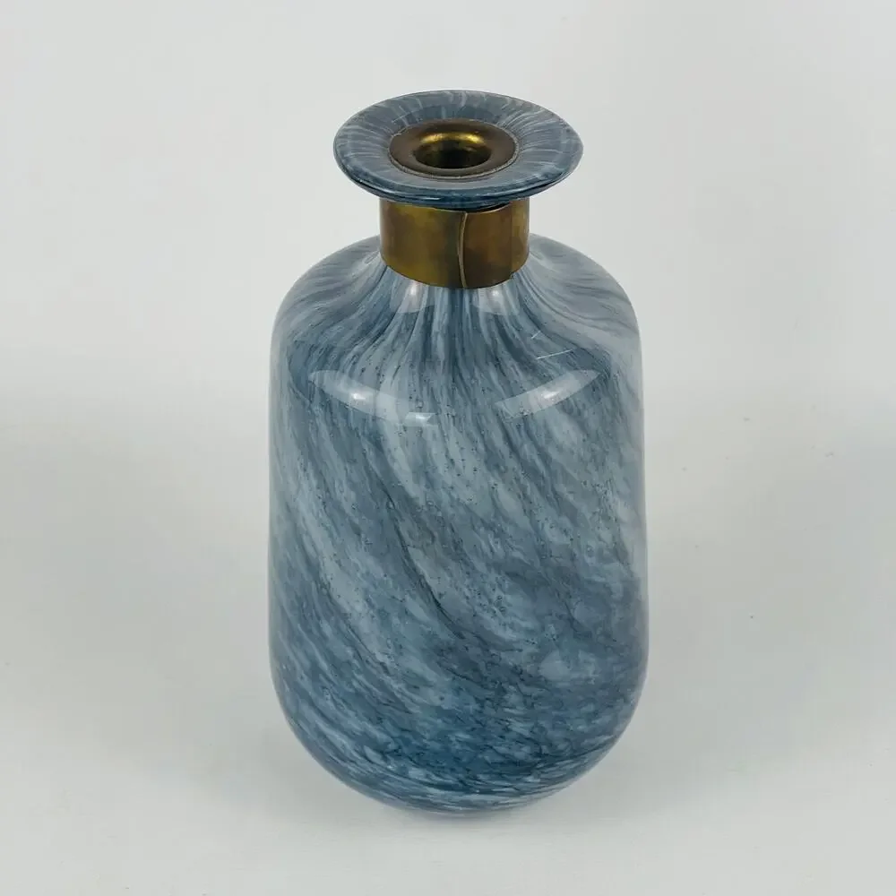 Art Glass Blue Marble Glass Decanter / Vase 7 3/4” x 4” Dara